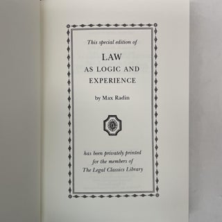 LAW AS LOGIC AND EXPERIENCE